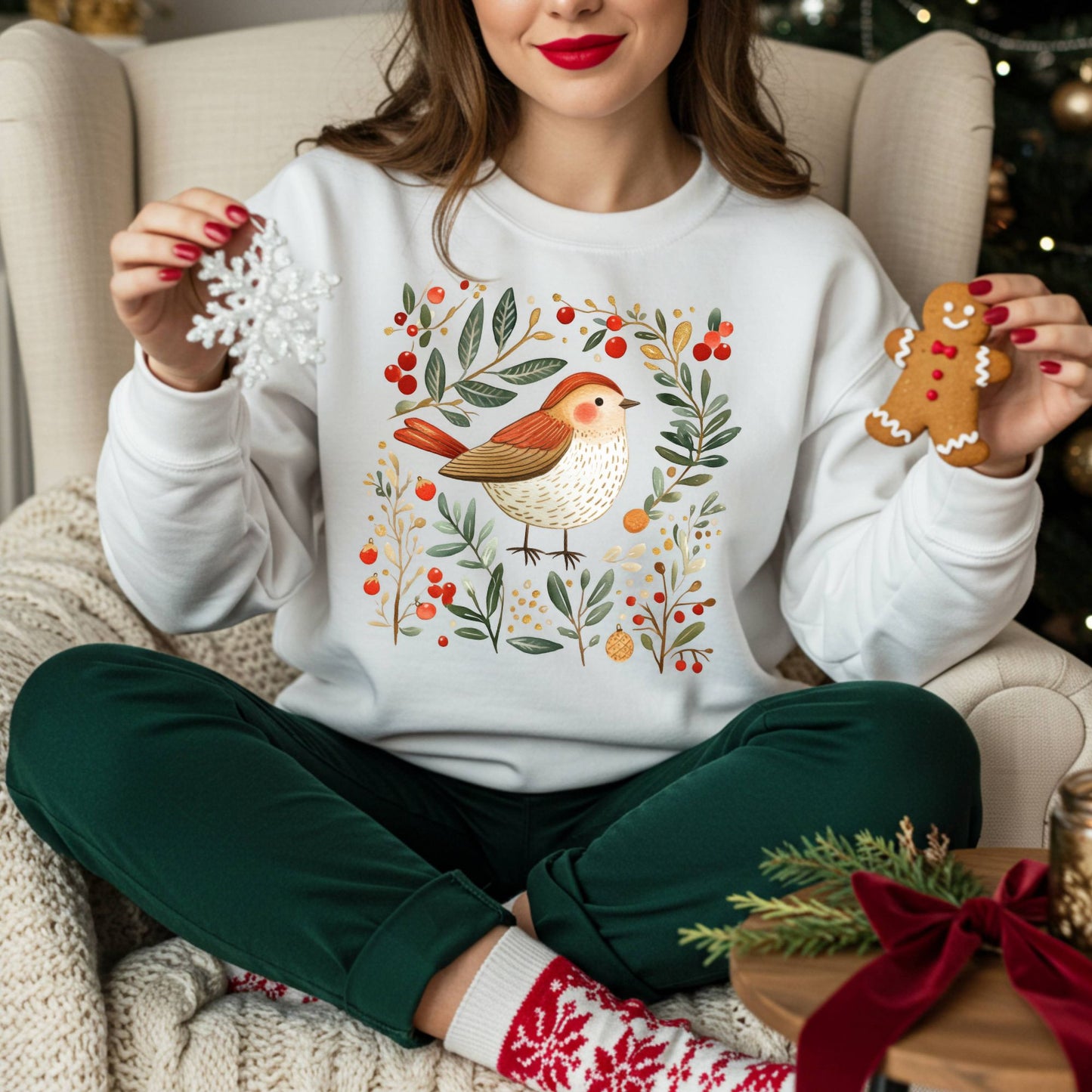 Folk Art Winter Sparrow Sweatshirt