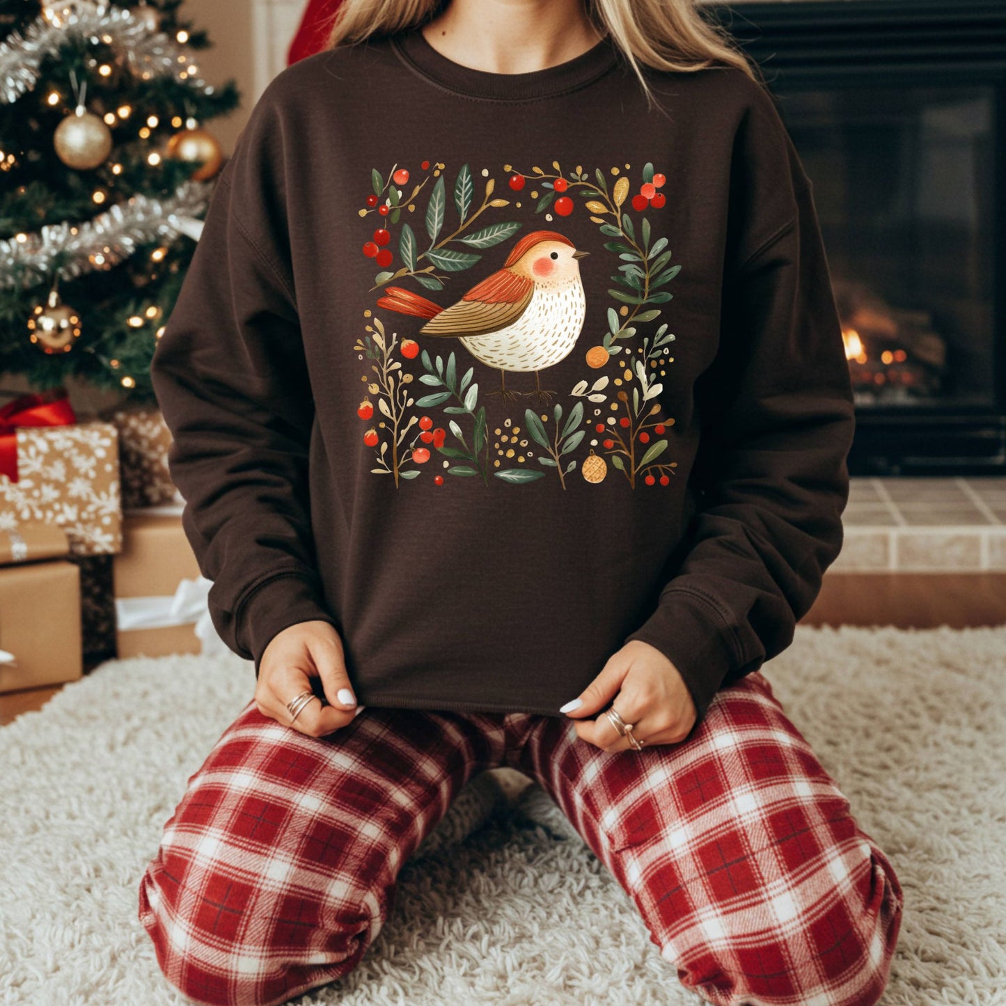 Folk Art Winter Sparrow Sweatshirt
