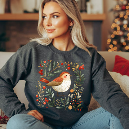 Folk Art Winter Sparrow Sweatshirt
