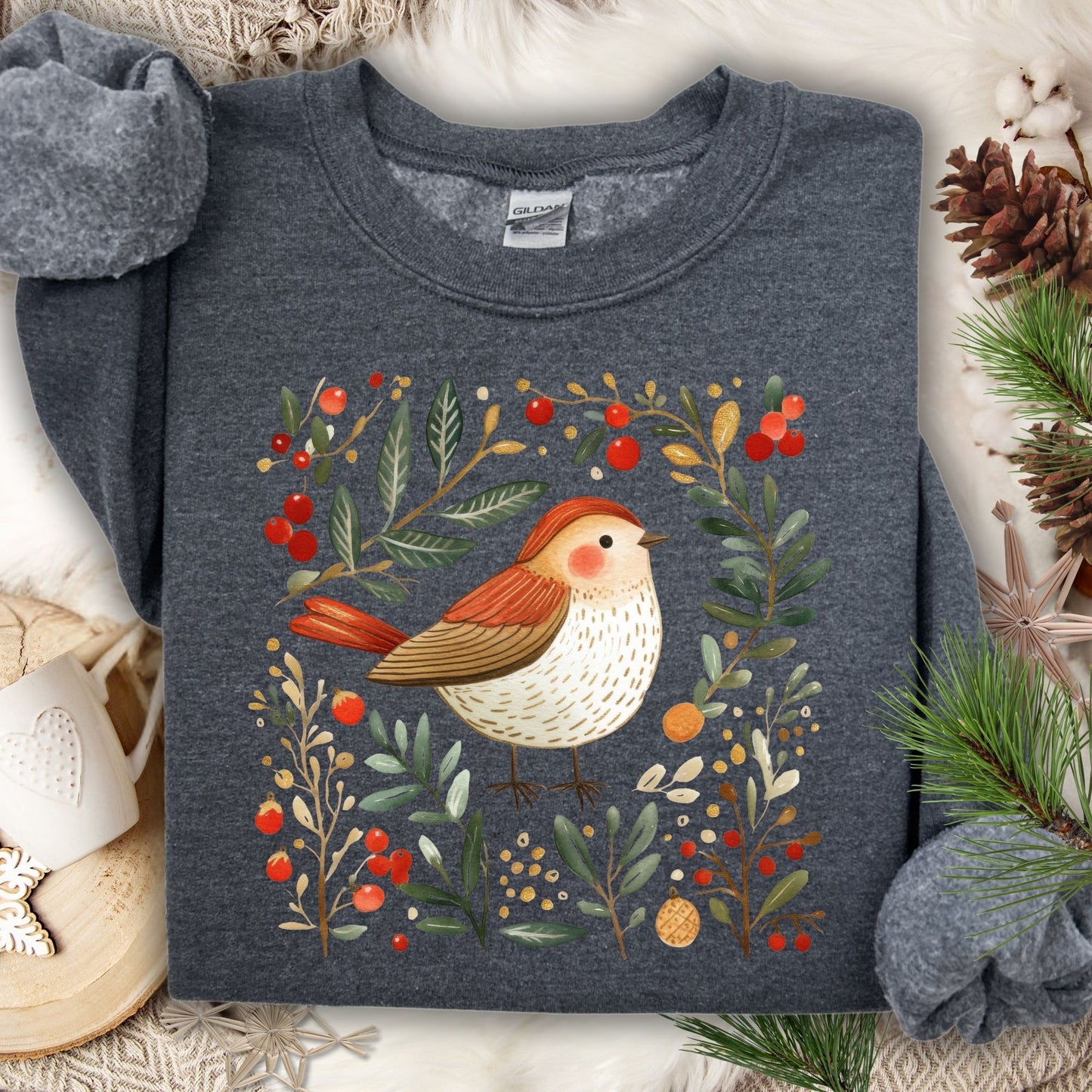 Folk Art Winter Sparrow Sweatshirt