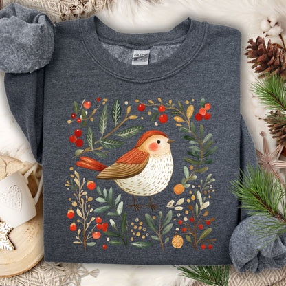 Folk Art Winter Sparrow Sweatshirt