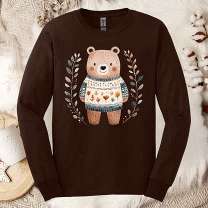 Folk Art Woodland Bear Long Sleeve Tee