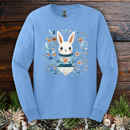 Folk Art Woodland Winter Rabbit Long Sleeve Tee