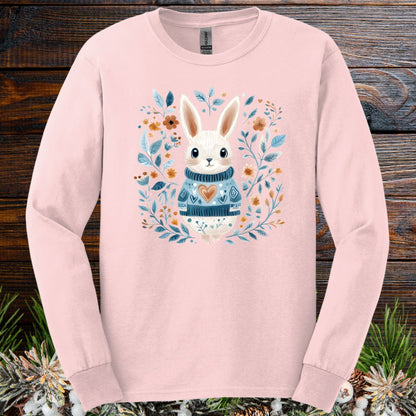 Folk Art Woodland Winter Rabbit Long Sleeve Tee
