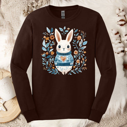 Folk Art Woodland Winter Rabbit Long Sleeve Tee