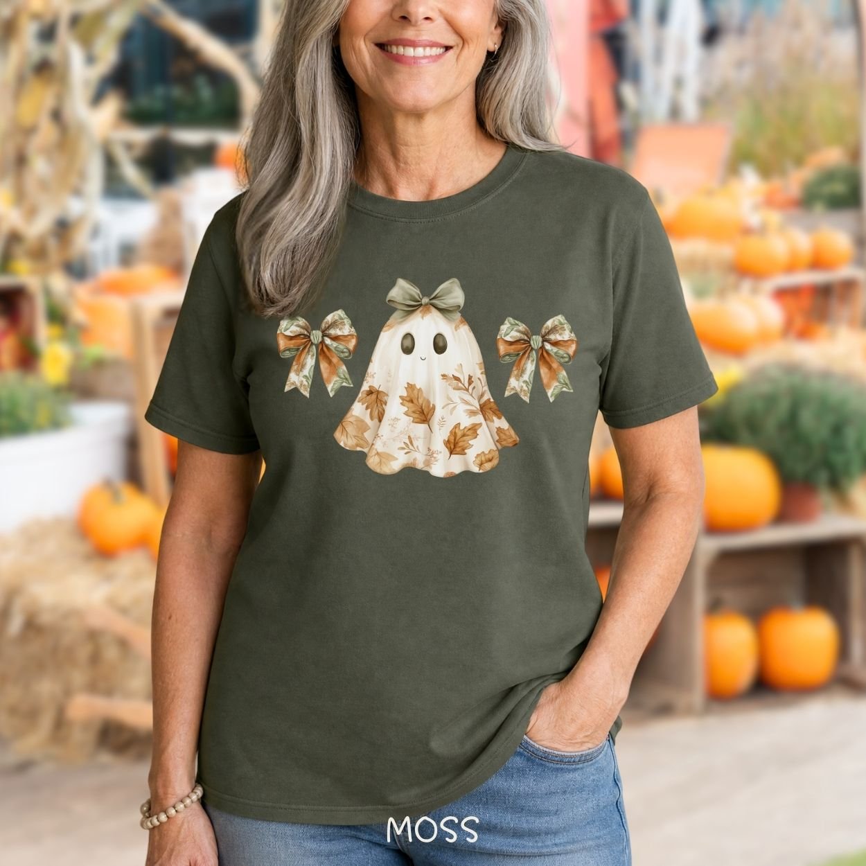 Friendly Floral Lady Ghost with Bows T-Shirt