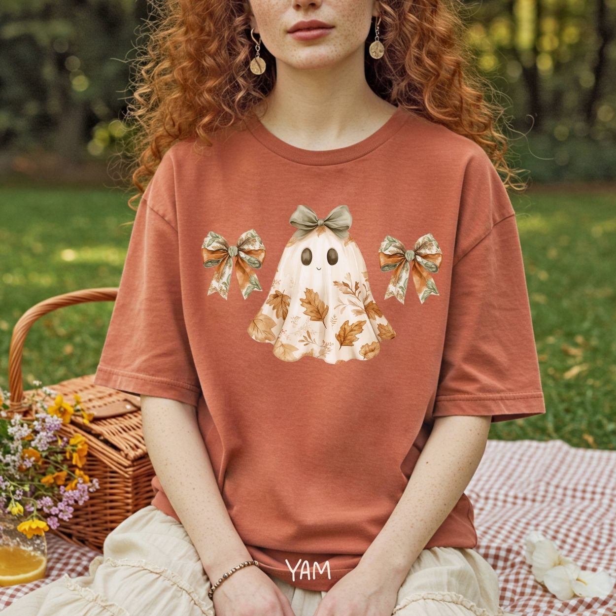 Friendly Floral Lady Ghost with Bows T-Shirt