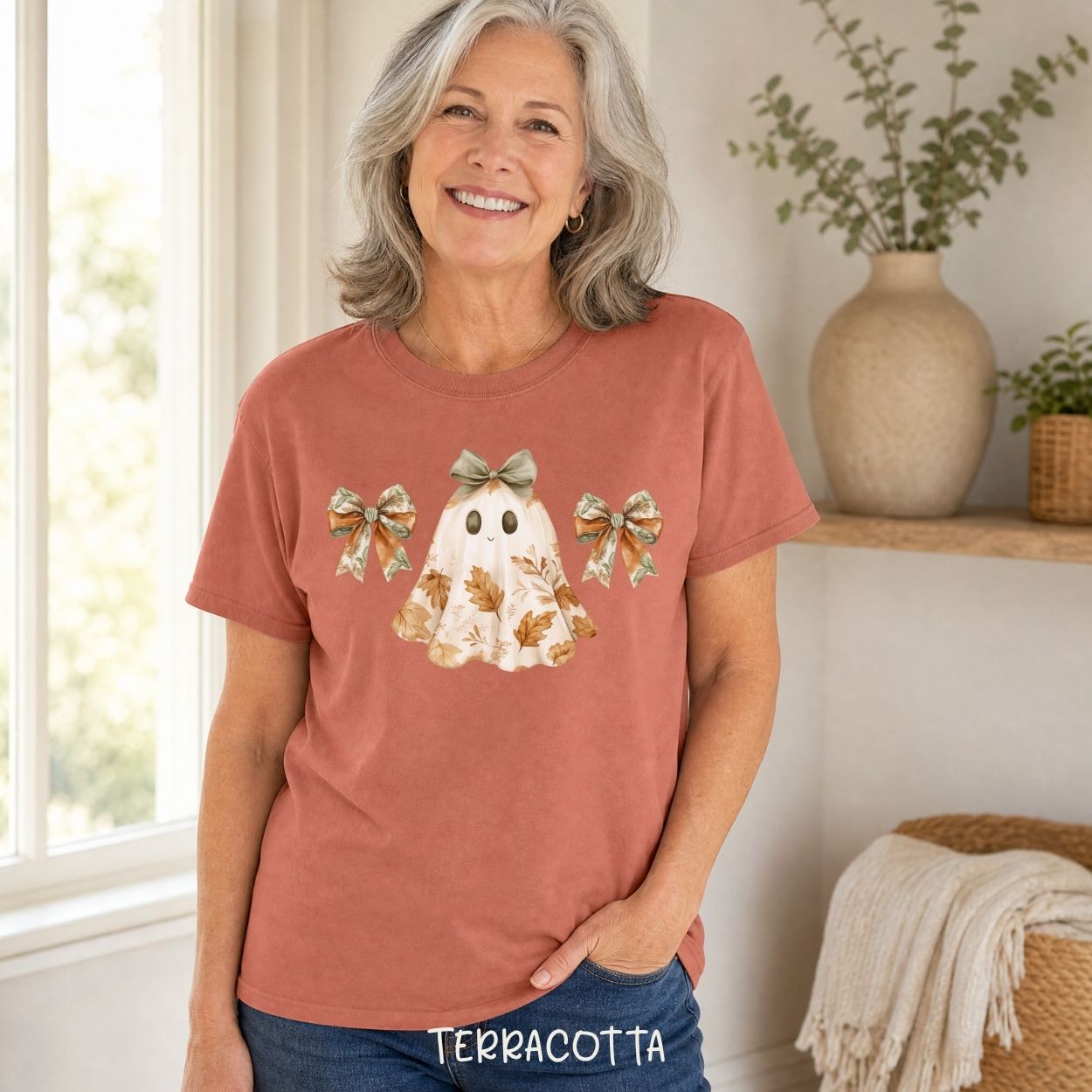 Friendly Floral Lady Ghost with Bows T-Shirt