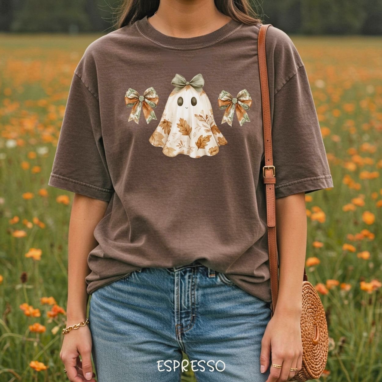 Friendly Floral Lady Ghost with Bows T-Shirt