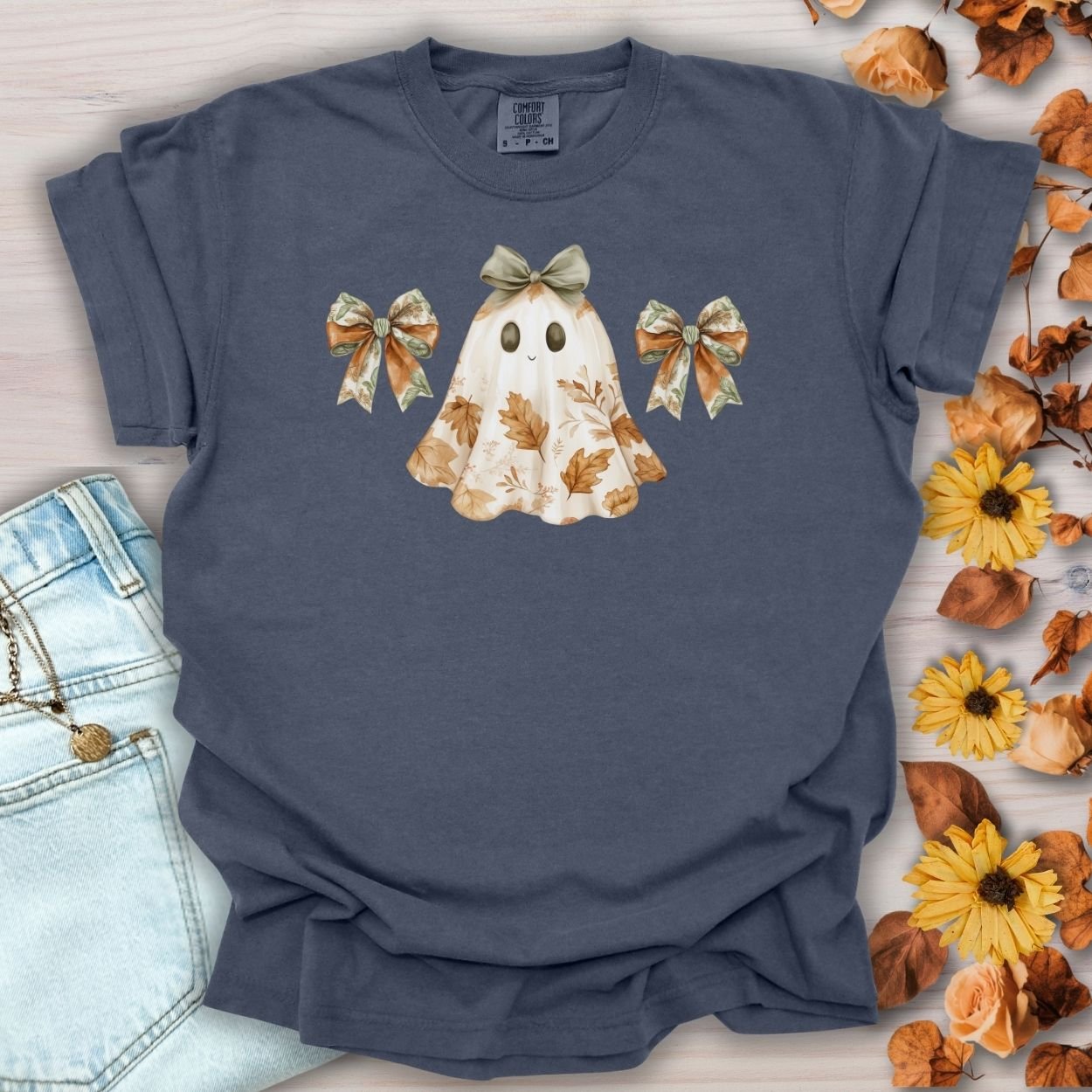 Friendly Floral Lady Ghost with Bows T-Shirt