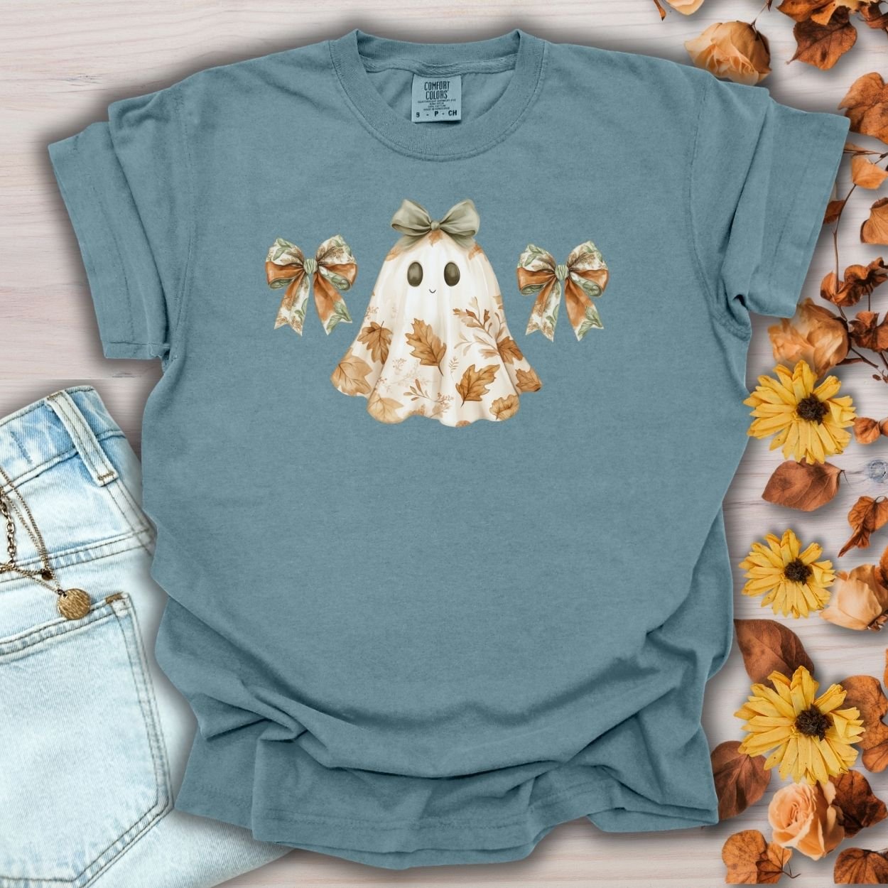 Friendly Floral Lady Ghost with Bows T-Shirt