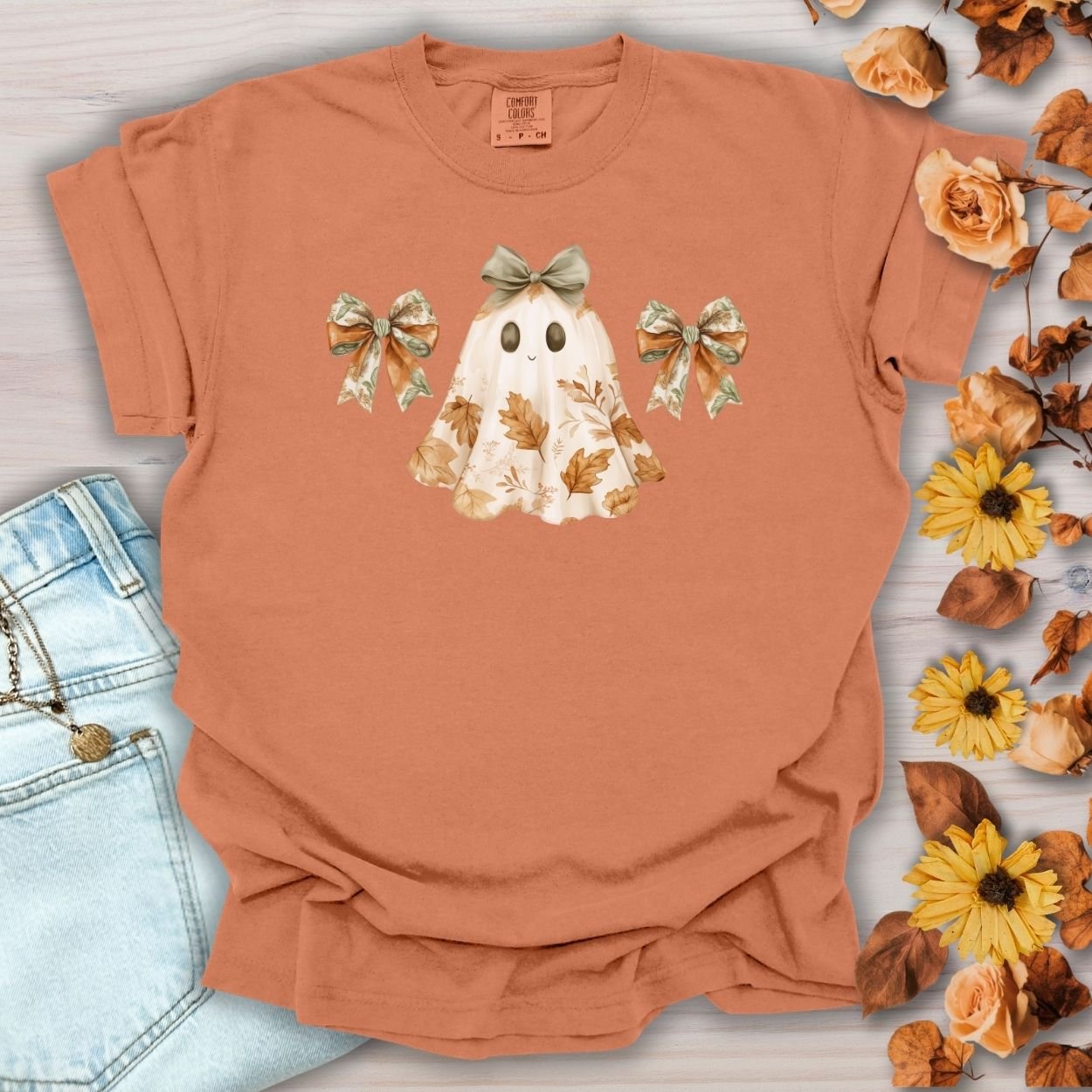 Friendly Floral Lady Ghost with Bows T-Shirt