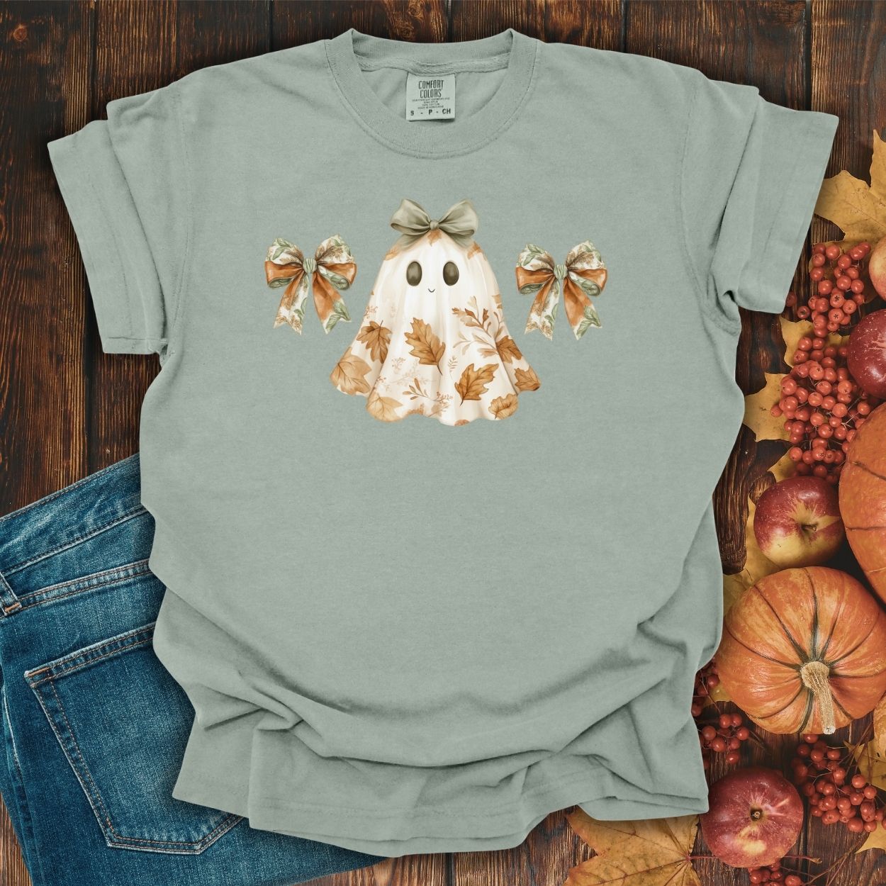 Friendly Floral Lady Ghost with Bows T-Shirt