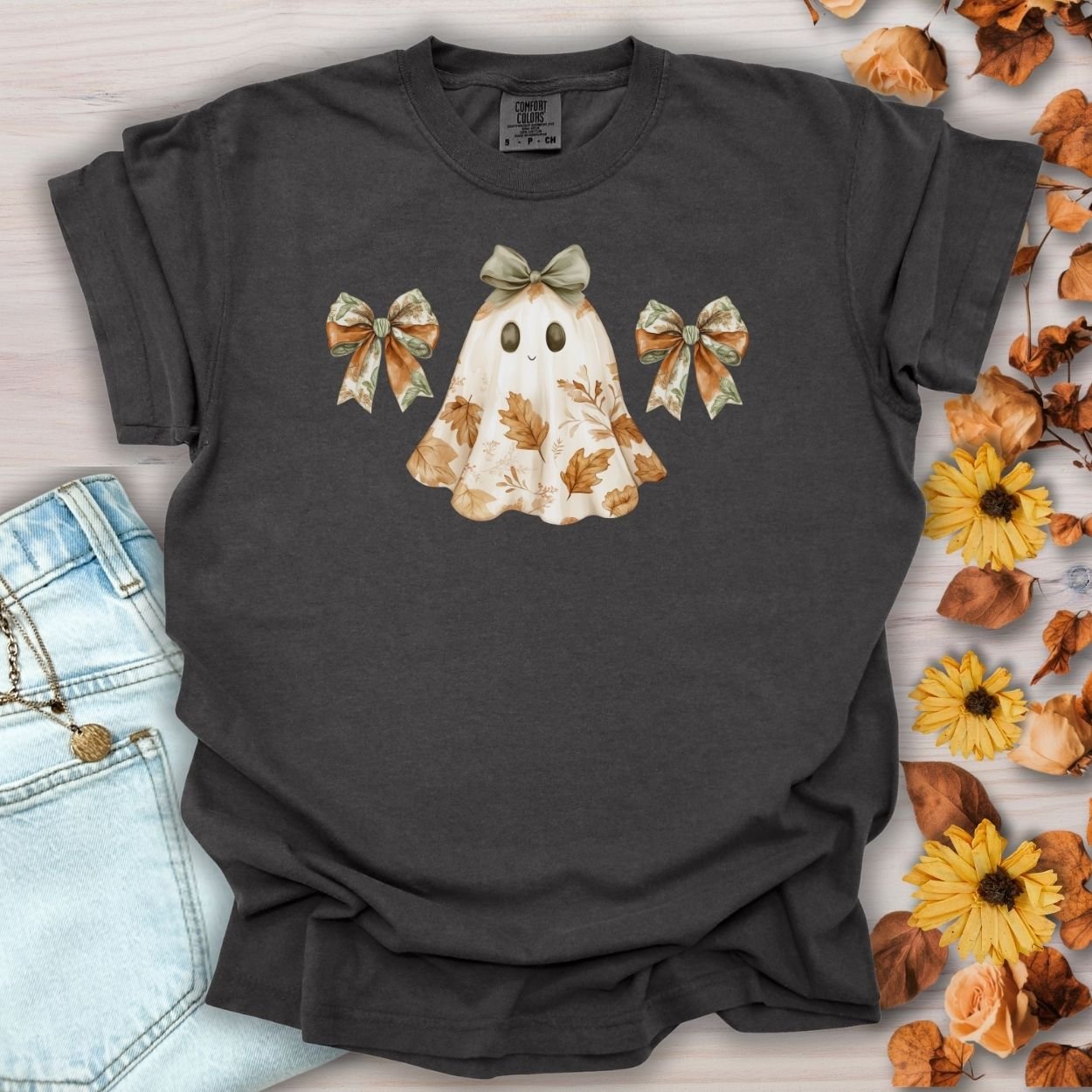Friendly Floral Lady Ghost with Bows T-Shirt