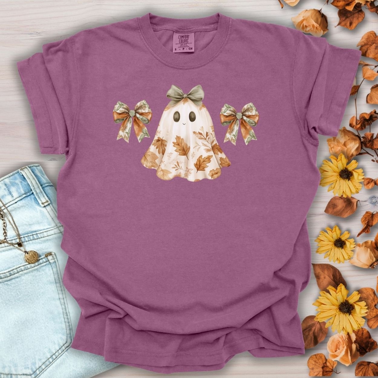 Friendly Floral Lady Ghost with Bows T-Shirt