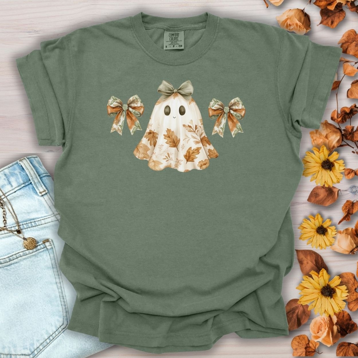 Friendly Floral Lady Ghost with Bows T-Shirt