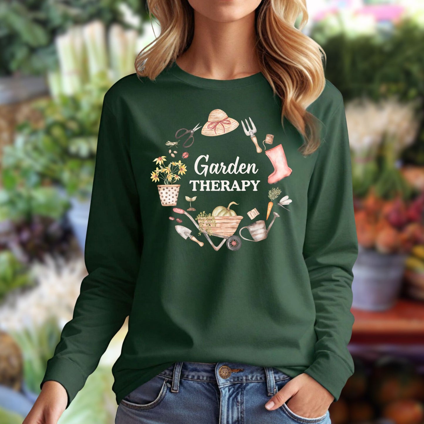 Garden Therapy Wreath Long Sleeve Tee