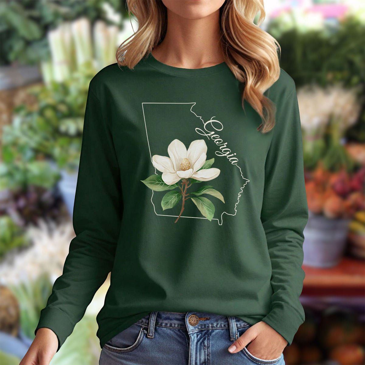Georgia State Flower Long Sleeve Tee — Sweet Bay Magnolia