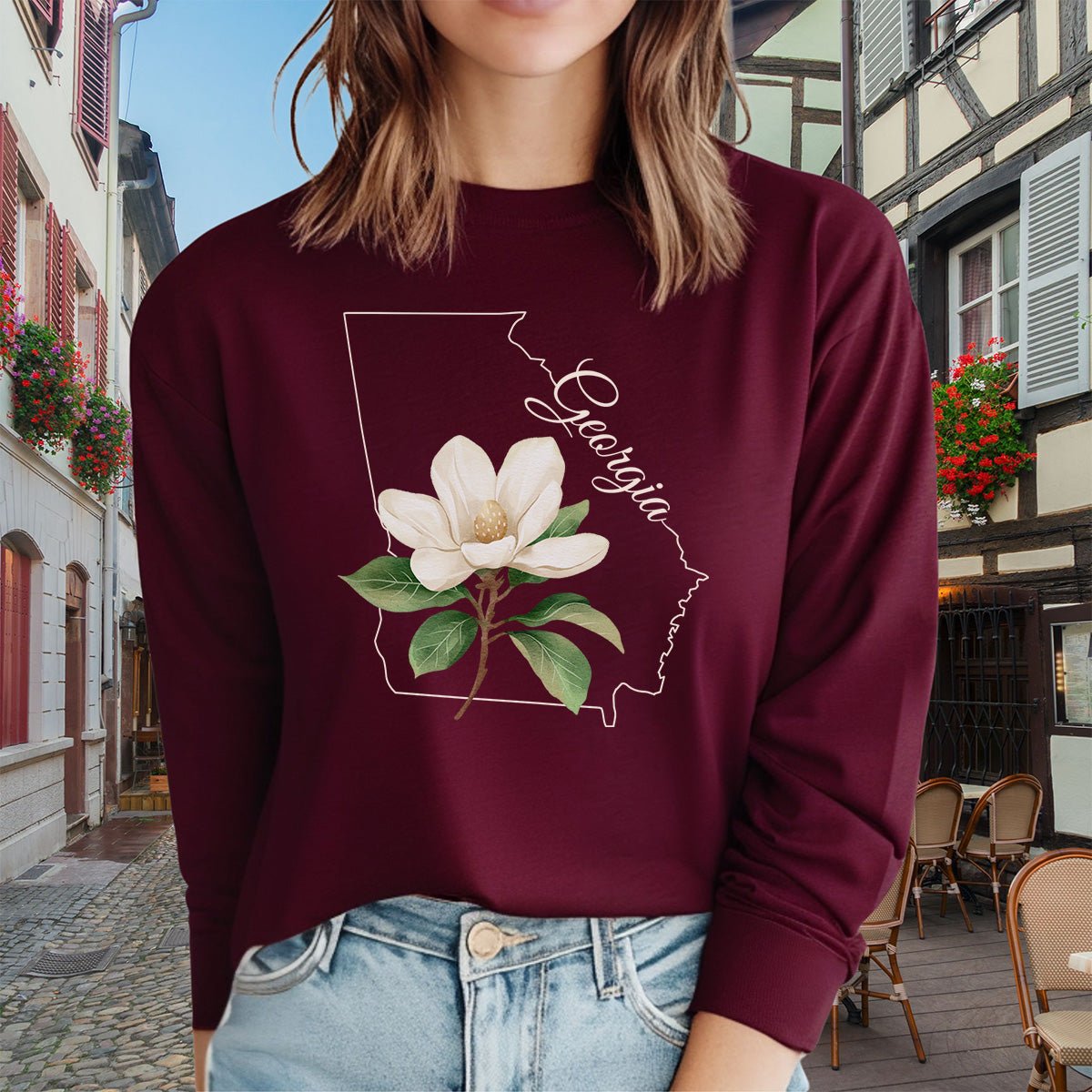Georgia State Flower Long Sleeve Tee — Sweet Bay Magnolia