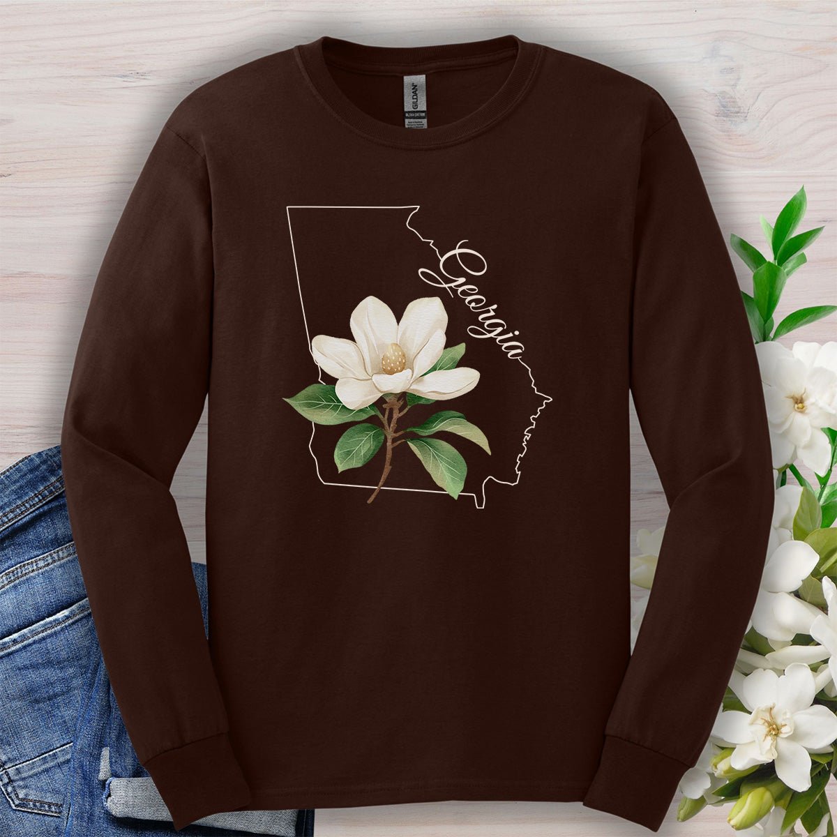 Georgia State Flower Long Sleeve Tee — Sweet Bay Magnolia