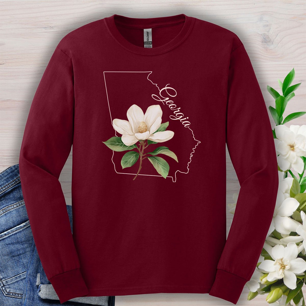 Georgia State Flower Long Sleeve Tee — Sweet Bay Magnolia