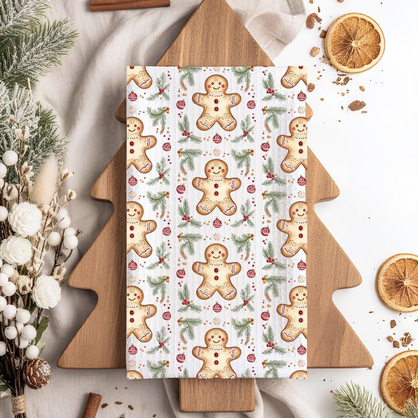 Gingerbread Cookie Pattern Microfiber Tea Towel