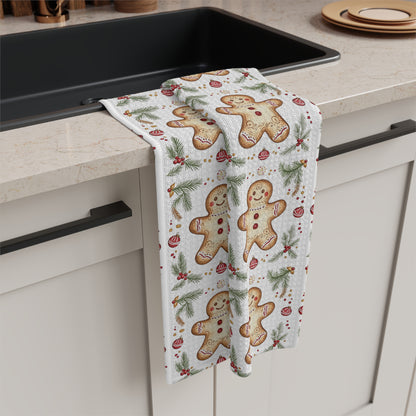 Gingerbread Cookie Pattern Microfiber Tea Towel