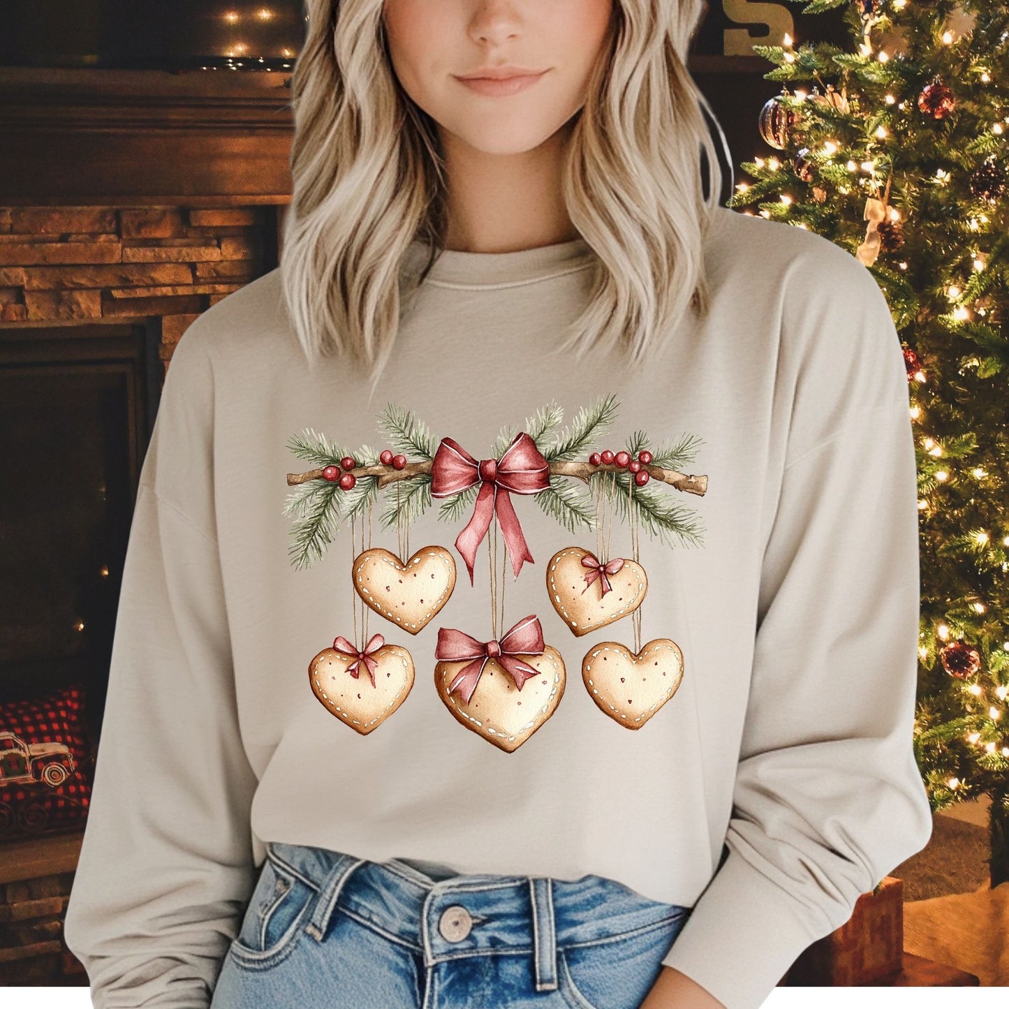 Gingerbread Heart Garland Long Sleeve Tee