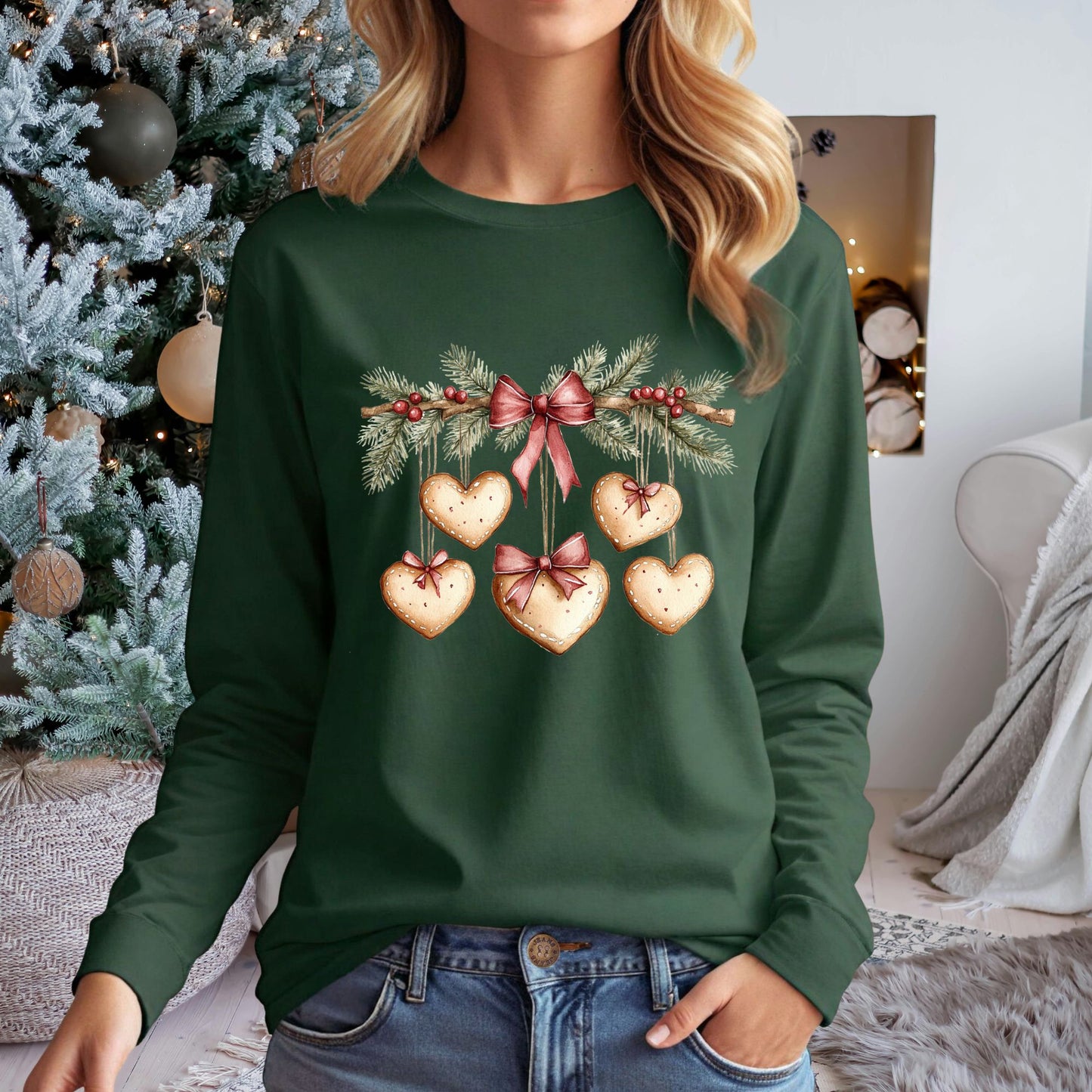Gingerbread Heart Garland Long Sleeve Tee