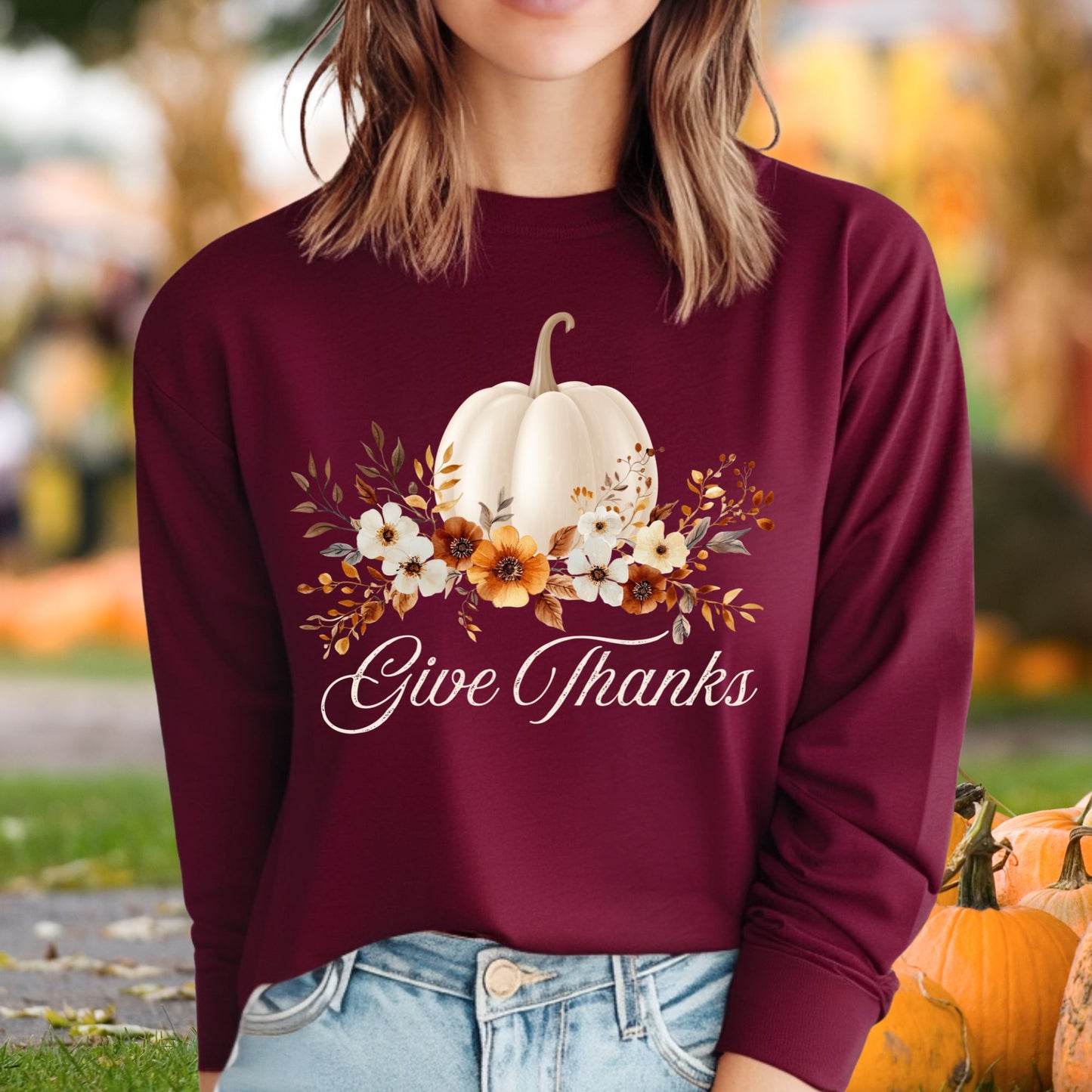 Give Thanks Pumpkin Long Sleeve Tee