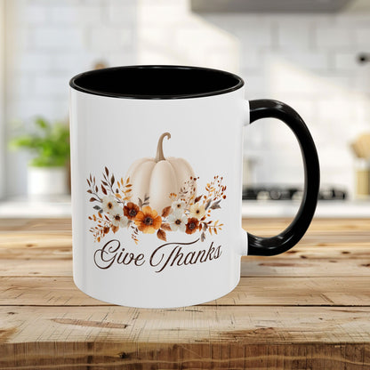 Give Thanks White Pumpkin Floral Mug  (11/15oz)