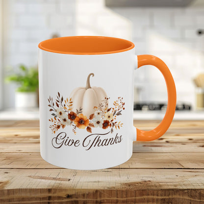 Give Thanks White Pumpkin Floral Mug  (11/15oz)