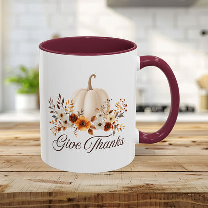 Give Thanks White Pumpkin Floral Mug  (11/15oz)