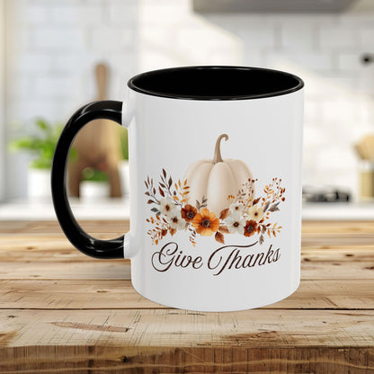 Give Thanks White Pumpkin Floral Mug  (11/15oz)