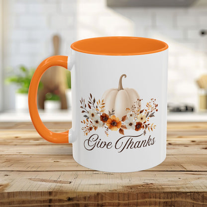 Give Thanks White Pumpkin Floral Mug  (11/15oz)