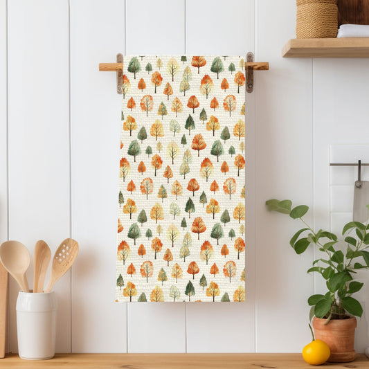 Golden Autumn Watercolor Trees  Tea Towel
