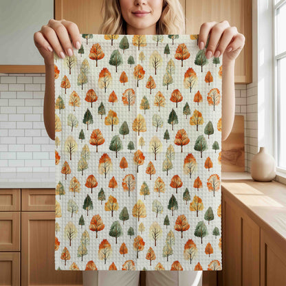 Golden Autumn Watercolor Trees  Tea Towel
