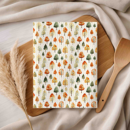 Golden Autumn Watercolor Trees  Tea Towel