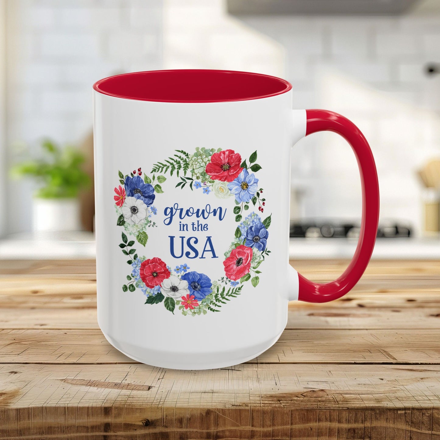 Grown in the USA Patriotic Floral Mug (11/15oz)
