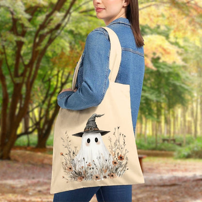 Halloween Boho Ghost Witch Canvas Tote Bag
