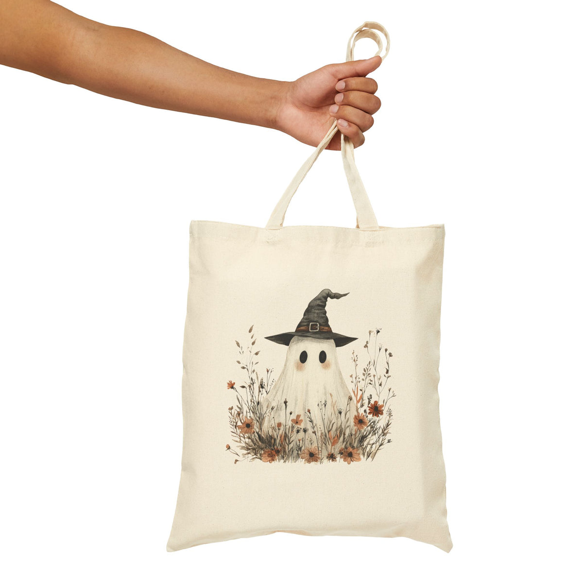 Halloween Boho Ghost Witch Canvas Tote Bag