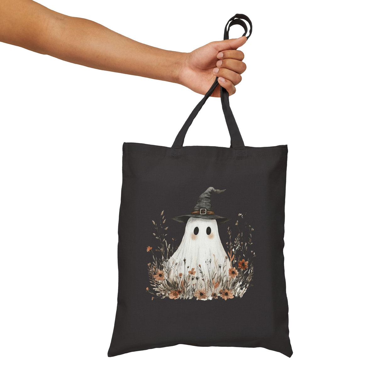 Halloween Boho Ghost Witch Canvas Tote Bag