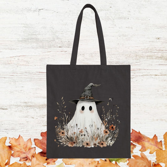 Halloween Boho Ghost Witch Canvas Tote Bag