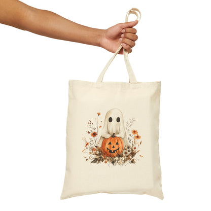 Halloween Ghost & Jack-O’-Lantern Cotton Tote Bag