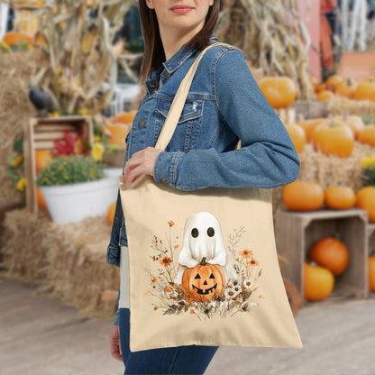 Halloween Ghost & Jack-O’-Lantern Cotton Tote Bag
