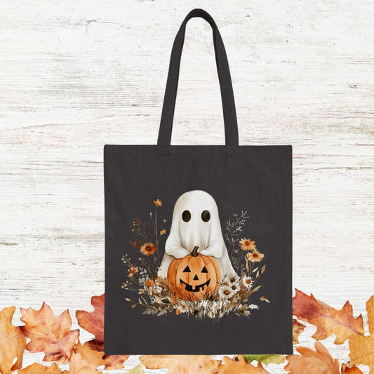 Halloween Ghost & Jack-O’-Lantern Cotton Tote Bag