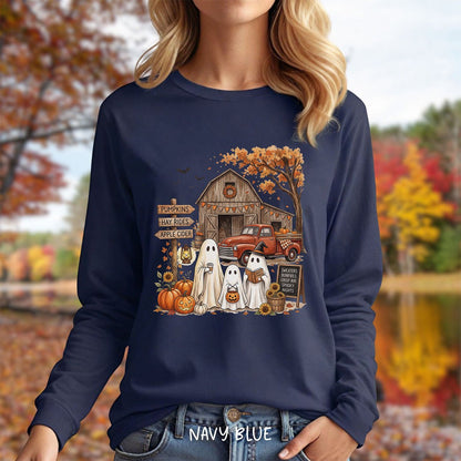 Halloween Ghosts and Pumpkin Patch Long Sleeve Tee