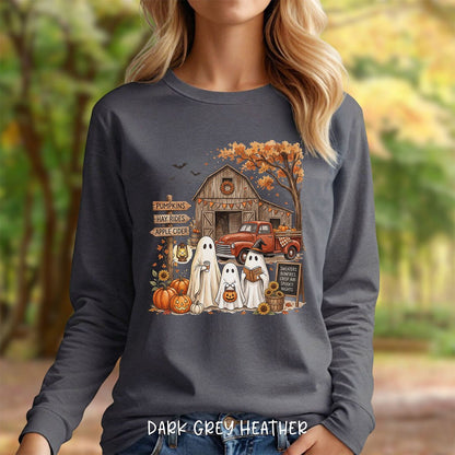 Halloween Ghosts and Pumpkin Patch Long Sleeve Tee