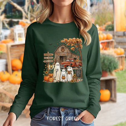 Halloween Ghosts and Pumpkin Patch Long Sleeve Tee