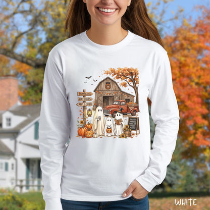 Halloween Ghosts and Pumpkin Patch Long Sleeve Tee